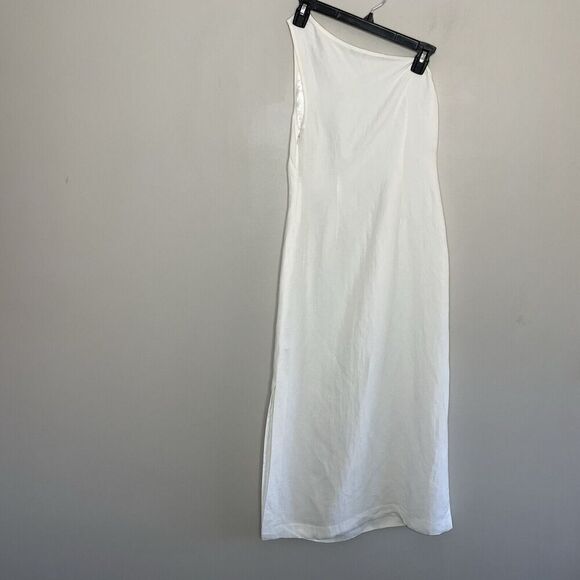 MADEWELL Midi Dress Women 00 One-Shoulder Sleeveless NEW Ivory Linen Blend NQ624 - Picture 7 of 13